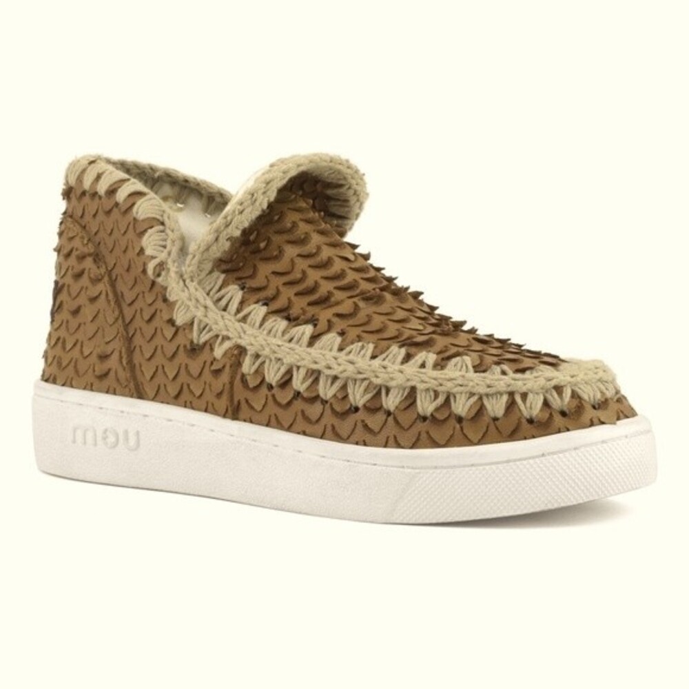 Mou Leather Summer Eskimo Sneaker in Leather with Scales/cuts Cognac 40